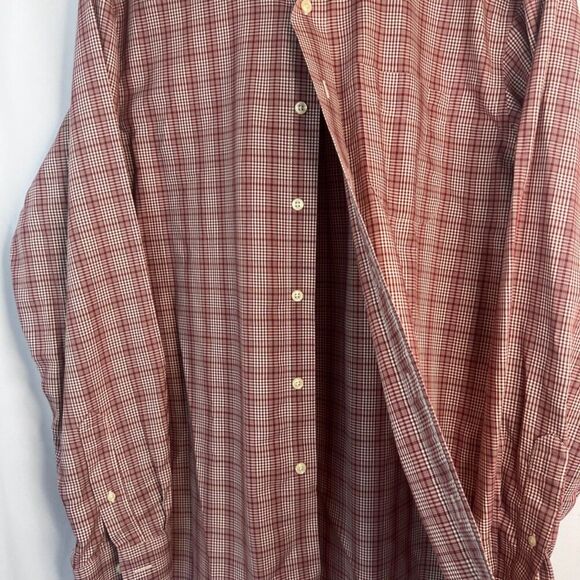 LL Bean Burgundy Cotton Plaid Wrinkle Resistant Casual Button Down Size L Reg - Picture 4 of 9